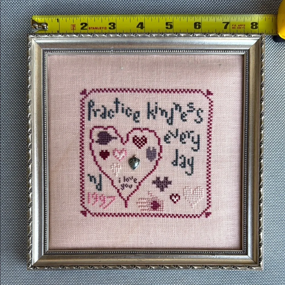 Framed Embroidered Art with Heart and Text - Picture 2 of 5
